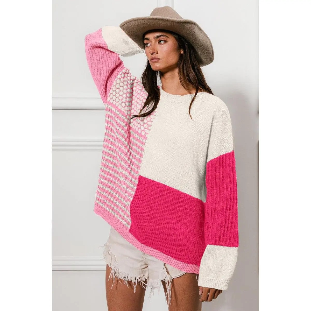 Larkin Color Block Sweater | Pink