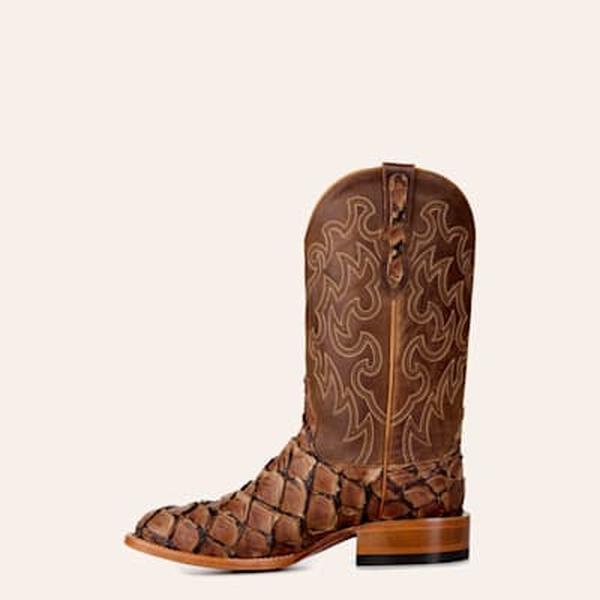 Cavender's Men's Mahogany Pirarucu & Brown Wide Square Toe Cowboy Boots