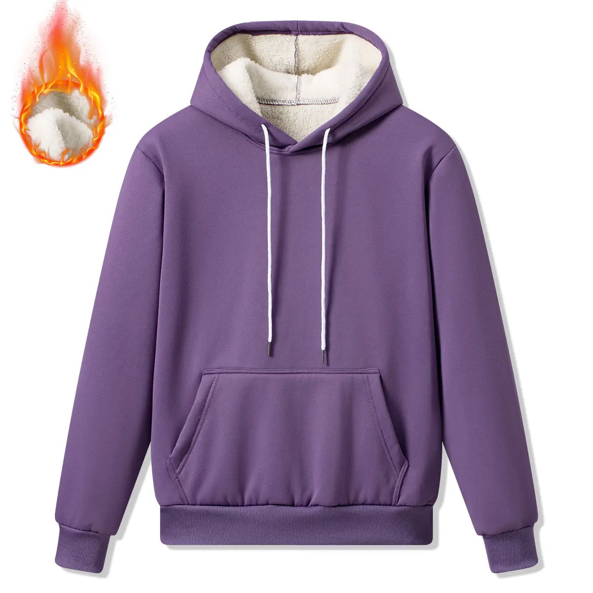 Women’s fleece hoodie sweatshirt, fleece-lined and thick, solid color, kangaroo pocket, suitable for outdoor sports, running, and casual wear; women’s sweatshirt, hooded sweatshirt, women’s top, womenswear