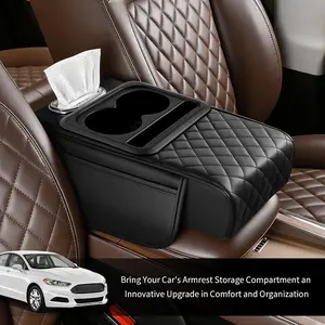 2026 New 5 in1 Car Armrest Storage Box,Multifunctional Leather Car Armrest Box Pad with Cup Holder & Phone Holder & Storage Bag,Comfortable Center Console Cover for Elbow Support
