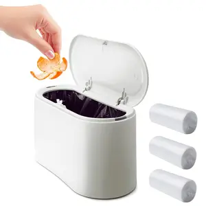 Mini Desk Trash Can with Lid with 90 count Trash Bag, Lint Bin 0.5 Gallon Countertop  Bin for Table  Garbage Can for Office Bedroom (White)