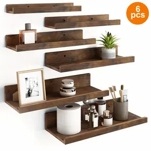 6pcs Floating Shelves, 6 Different Size, Wall Mounted Shelves For Home Decor, Meet Your Different Storage Needs And Help You Save Space, Shelves For Room Decor, Bathroom Storage, Bedroom(Brown), Heavy Duty Shelf, For Halloween And Christmas