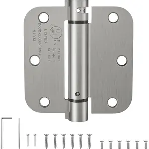 Self Closing Door Hinges 3.5 Inch, Spring  Hinges, Adjustable Tension for Interior Door, UL Listed, for Left and Right Hand Door, 5/8'' Radius Corners, Brushed Nickel, 1 Pack