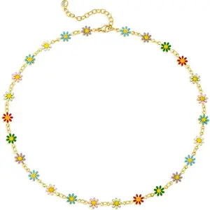 Beaded Necklaces for Women 14K Gold Plated Dainty Colorful Green/Rose Beaded Pearl Choker Necklace Delicate Boho Choker Necklace Jewelry Gift