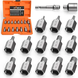 15 Piece Screw Extractor Set, 3/8" Inch Multiple Spline Easy Out Stripped Screw Bolt Remover Kit Tool,CR-MO for Removing Broken Rusted Screws,, Studs
