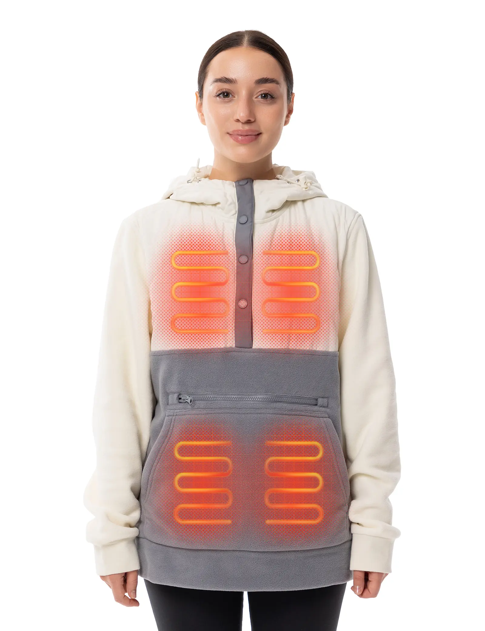 HENNCHEE Women's Long Sleeve Heated Hoodie, Fleece Pullover Sweatshirt with 5 Heating Zones and 16000mAh Battery Pack, Style, Everyday, Sweater, Polyester, Hand Wash, Outdoors, Zip Pocket, Casual, Dual Control, Fitted