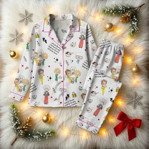 The Golden Girls Satin Pajamas, Golden Girls Classic Role Printed Lapel Short Sleeve Shorts Pajama Set, Comfortable Wearable Party Gift Homewear, All Seasons Casual Style