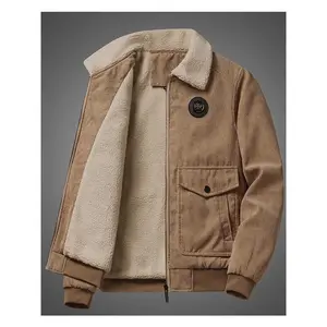 Men's Corduroy Sherpa-Lined Jacket - Tough Look, Superior Warmth for Cold Days Menswear Coats Tops Outfit Stylish Casual Beige Khaki Long Sleeve Plain leather jacket oktoberfest outfit business casual tops zip jackets western wear men coat for men