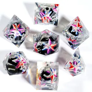 Liquid Core Starfish Dnd Dice Set, 7 Sharp Edge Resin Role Play D&d Dice, Ocean D20 D12 D10 D8 D6 D4 Dice for Gaming