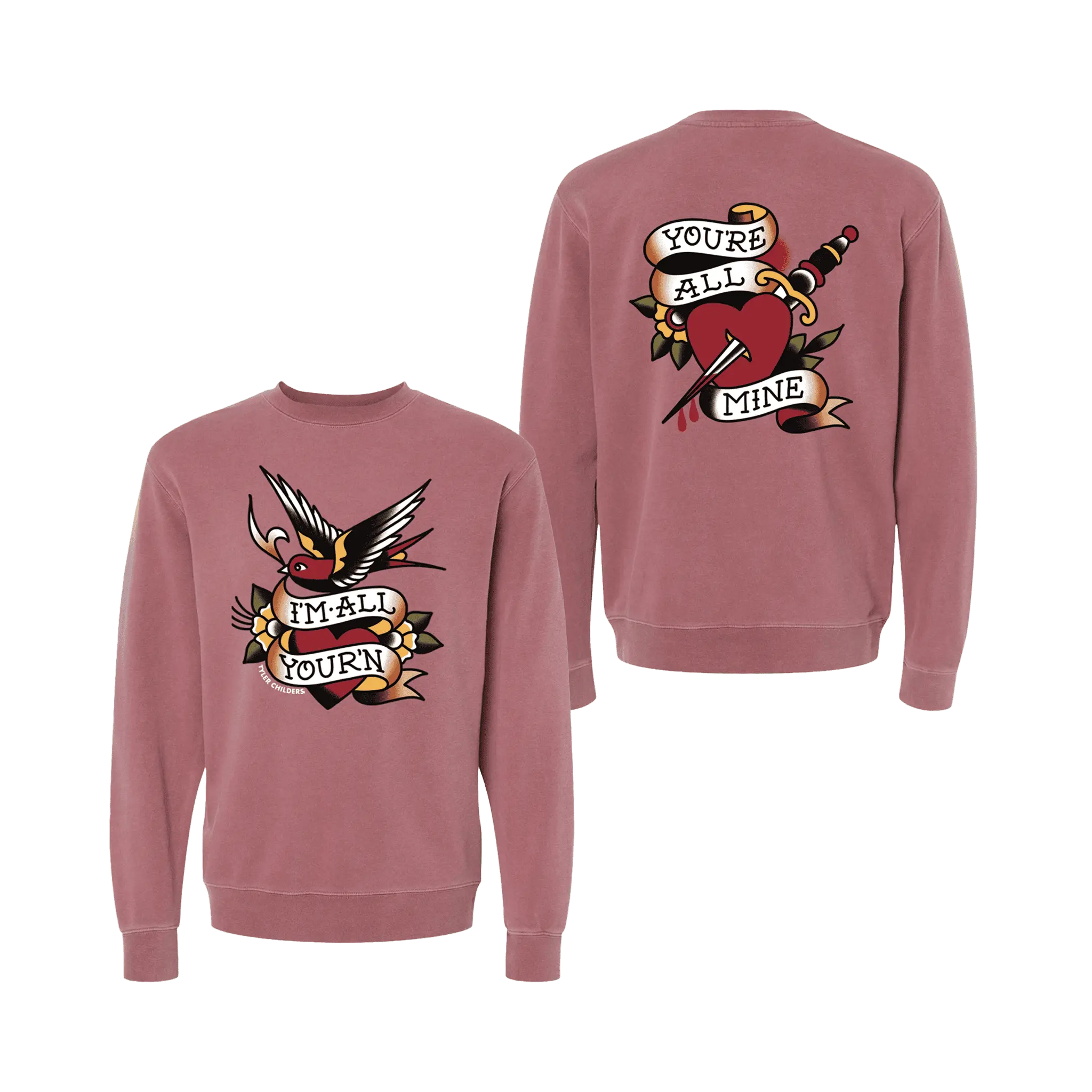 Women's I'm All Your'n Maroon Cotton Pullover Sweatshirt, Casual Heart-Design Crewneck Fleece, Long Sleeve, Round Neck, Tops, Heart Motif