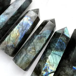 Natural Crystal Quartz Labradorite Healing Tower - Sparkly & Stylish Fengshui Ornaments, Home Decor for Reiki Energy Balance, Chakra Cleansing Meditation, Sensory Hypnotic Fidget Sphere, Sparkly Fengshui Ornaments