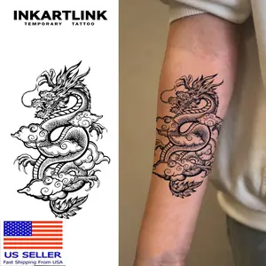 INKARTLINK Tattoo Tech,2 Sheets Extra-Large Semi Permanent Tattoo,Adult Art Design Temporary Tattoos, Lasts 1-2 Weeks, Waterproof, Realistic look, No Adhesive, No reflection (Dragon Design)