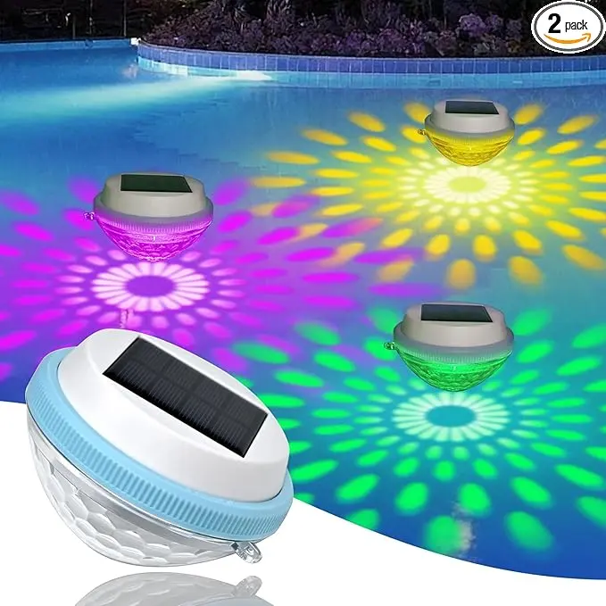 2-Pack Solar Powered Floating Pool Lights - Waterproof, Multicolor Changing LED Solar Outdoor Lights for Garden Pond, Wedding Party, Solar Outdoor Light