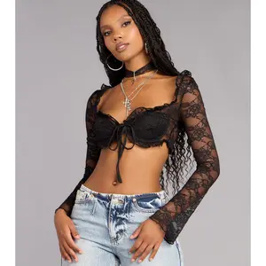 So Romantic Lace Long Sleeve Crop Top