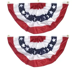 2Pcs 45*90Cm Printed Stripes Stars Usa Pleated Fan Bunting Half Banner Flag for July 4Th Independence Day Decoration NONE