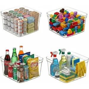 MOONEDGE 4-Pack Clear Cube Storage Bins,10x10 Plastic Organizer Boxes with Handles, Open-Top Square Containers for Closet,Pantry,Fridge,Kitchen,Bathroom,Laundry Room,UnderSink and Cabinet Organization