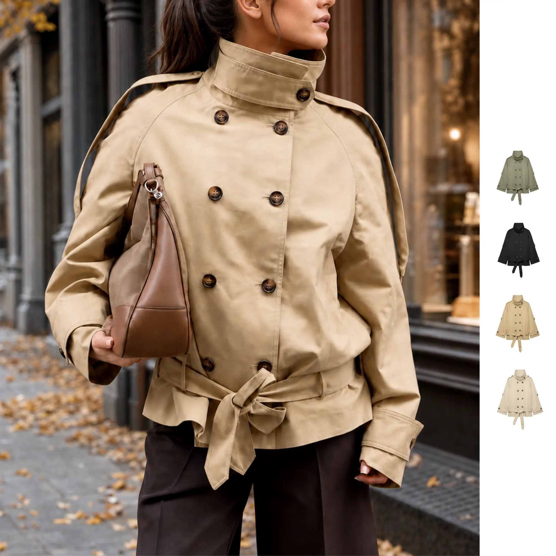 YeeZaa Funnel Collar Trench Coat for Women High Collar Front Double Breasted Fall Winter Coats Windproof Casual Long Sleeves Overcoat with Pockets Adjustable Belted Jackets 2026 Trendy Work Outfits Going Out Street Style Lightweight Chic Outerwear