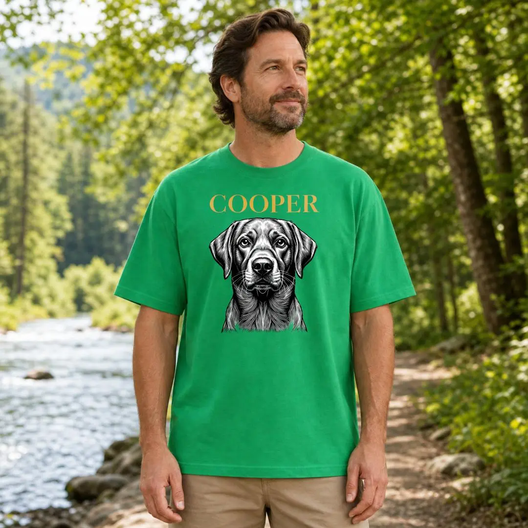 Xtauto Custom Pet Portrait Graphic Unisex T-Shirt, Personalized Dog Name Design, Casual Summer Outdoor Wear, Gift For Dog Lowners And Pet Parents