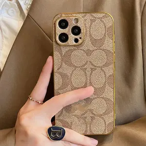 Luxury Designer Inspired Monogram Leather Grain Phone Case Compatible with iPhone 17 16 15 14 13 12 11 Pro Max Series Fashion Protective Cover Shockproof Anti Scratch Full Camera Protection Case