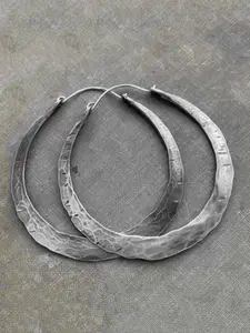 Vintage Hammered Hoop Earrings for Women, Large Dangle Silvery Tone Statement Earrings, Boho Handmade Textured Big Hoops, Retro Ethnic Jewelry Gift