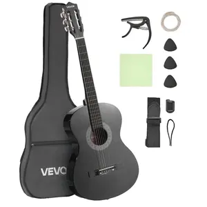 fathersdaygift VEVOR Classical Guitar, 38 Inch, Wood Classical Guitar Starter Kit for Beginners, with Nylon Strings, Gig Bag, Strap, Tuner, Extra Strings, Picks, Capo, Basswood, for Teenagers Adults Students, Black