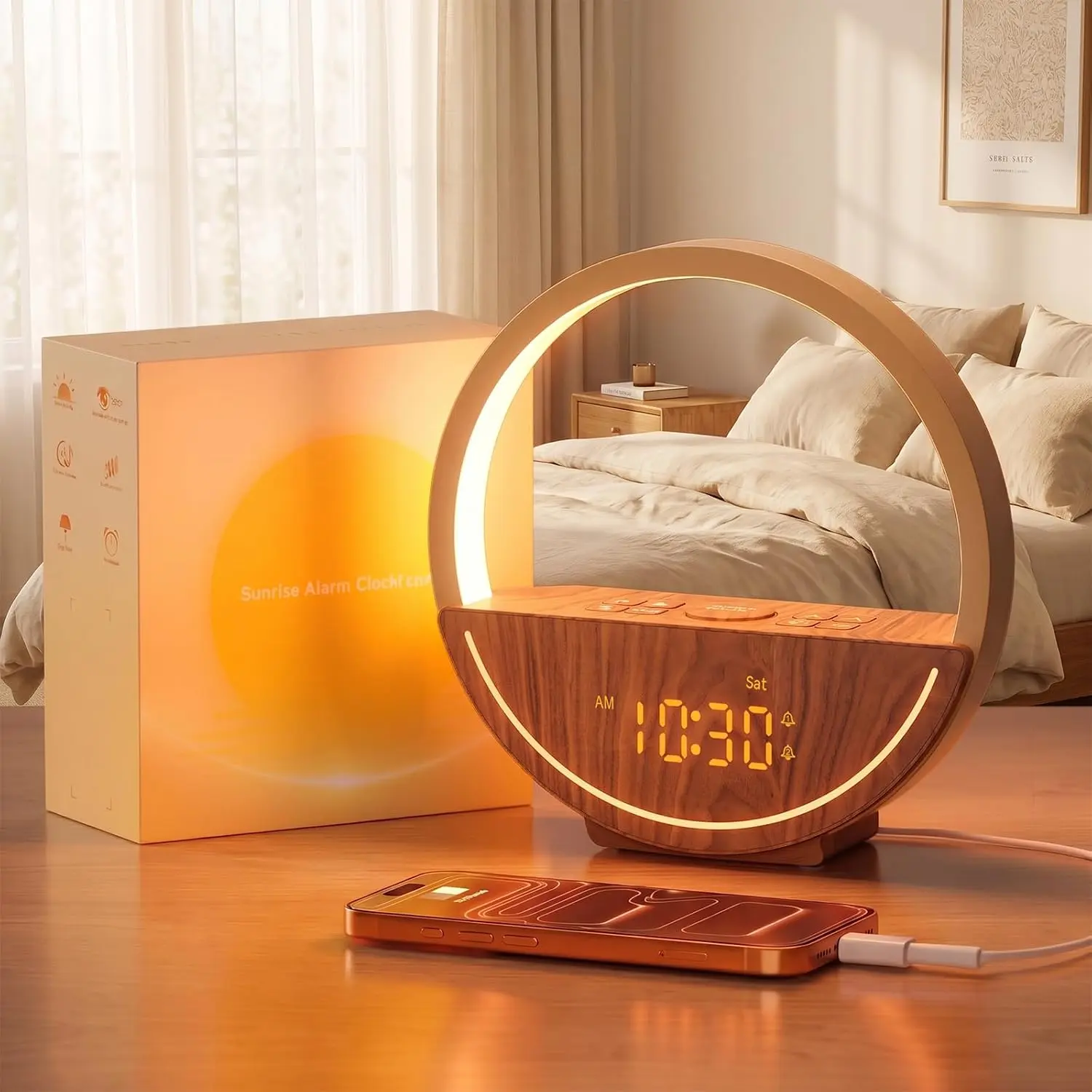 Sunrise Alarm Clock for Heavy Sleepers, Wake Up Light with White Noise Machine, 20 Sleep Sounds, Dual Alarms, Snooze, Night Light & Sleep Timer