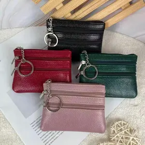 1pcs A Minimalist Women's Solid-Color PU Leather Mini Wallet Featuring A Three-Zipper Design, Integrated Key Ring, And Lightweight, Multifunctional Construction; Ideal For Organizing Coins, Cards, And Keys With A Sleek, Retro-Inspired Aesthetic.