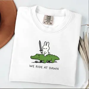 We Ride at Dawn T-Shirt, Bunny and Alligator Tee, Comfort Colors 1717, Funny Ren Faire Shirt, Whimsical Animal Top