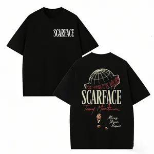 Scarface Two Sides Graphic Tee The World is Yours Design with Tony Montana Iconic Image Perfect for Movie Fans and Streetwear Enthusiasts Casual Crewneck Tshirt y2k cotton fashion Top Trending