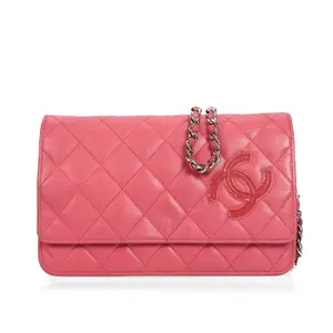 Pre-owned CHANEL Calfskin Wallet on Chain Pink 16878287 hz