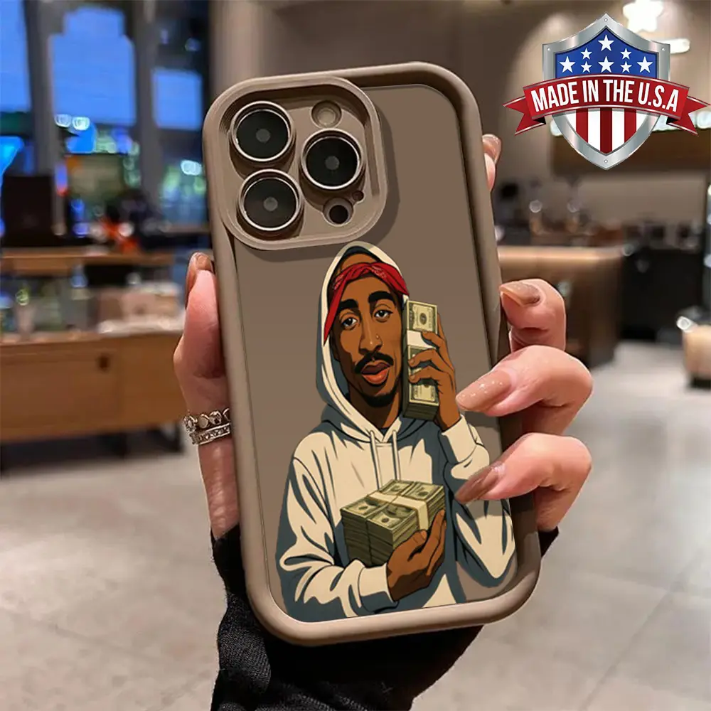 Cool 2Pac Tupac Holding Money Cartoon Pattern Multi-Size Japanese Glam Street Phone Case Accessories for iPhone 17,16,15,14 Pro Max,13,12,11,XR,XS Plus,Air & Samsung S26,S25,S24,S23,S22 Ultra,Plus,FE - Shockproof Soft TPU Cover Gift for Teens, Anti-Drop