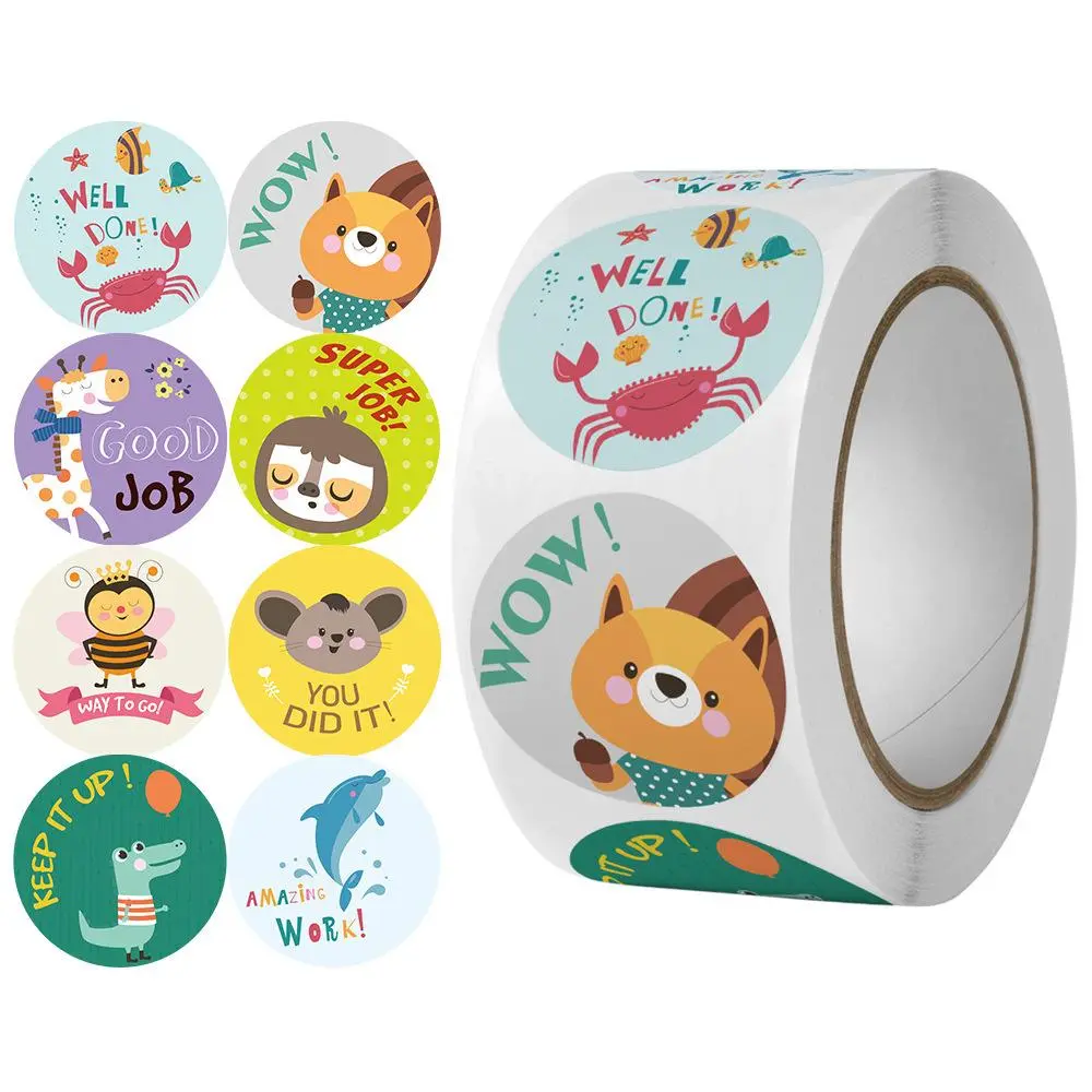 Cartoon Animal Pattern Sticker (500pcs/roll), Round Self Adhesive Decorative Sticker, Diy Decals for Water Bottle, Laptop, Phone Case, Ornaments, Art Stickers