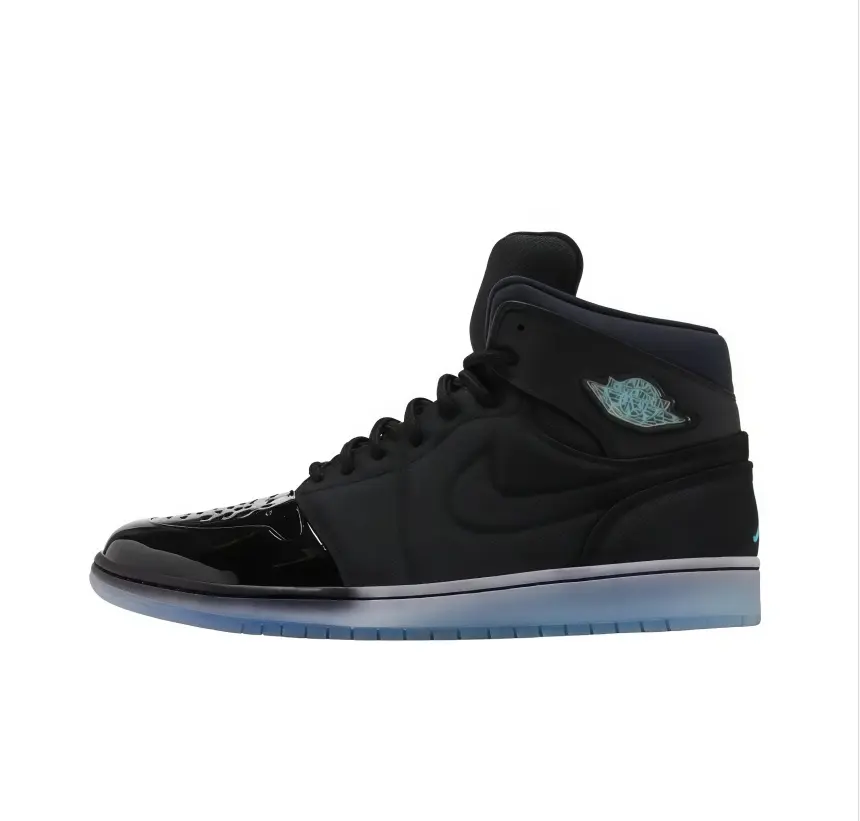 Black Upper Ice Blue Crystal Sole High Top Glossy Retro Casual Trainers