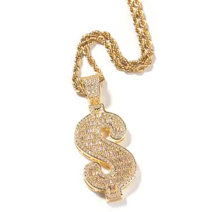Cuban Chain Hip-Hop Dollar Pendant Copper Inlaid Zircon Dollar Sign Pendant Collarbone Chain Hip-Hop Accessories