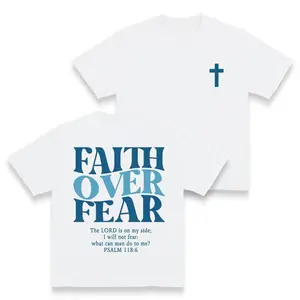 Faith Over Fear Graphic T-Shirt - Retro Trend Urban Streetwear, Suitable for Fashion Enthusiasts - Fashionable Casual Fitness/Daily Wear, Simple and Bold Slogan, Soft and Comfortable, Unisex