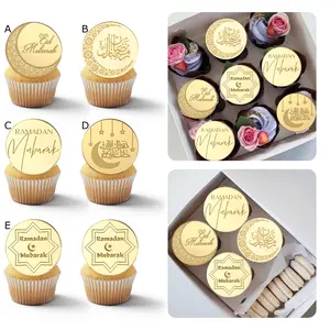 10pcs/20pcs Eid Mubrak Gold Cupcake Toppers Acrylic Cake Topper Ramadan Kareem Party Cake Decoration Eid Mubarak