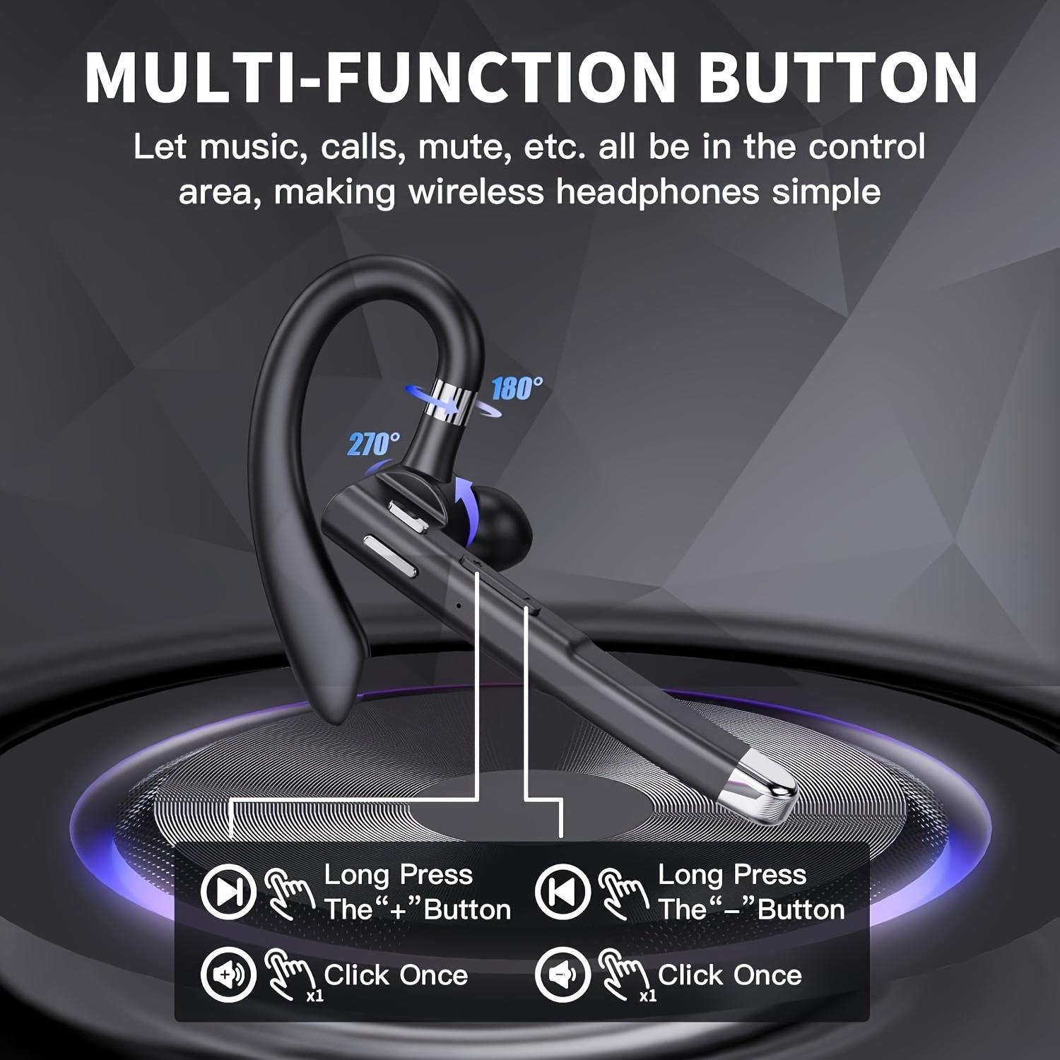 Bluetooth V6.1 Wireless In-Ear Earbuds with Microphone - 24hr Truck Driving Use, 60-Day Standby, Waterproof, 20kHz Audios, Included Cable, Compatible with iPhones, Android Mobile Devices, Samsung Laptops (Black), Includes Cable
