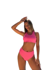 2-Piece Women's Ribbed Seamless Activewear Set - High-Stretch Gym Crop Top & Biker Shorts - Athleisure Outfit for Yoga & Fitness Fabric Shapewear Womenswear Everyday Matching Minimalist Polyester Woven Camel Toe Proof Thong Spandex Style