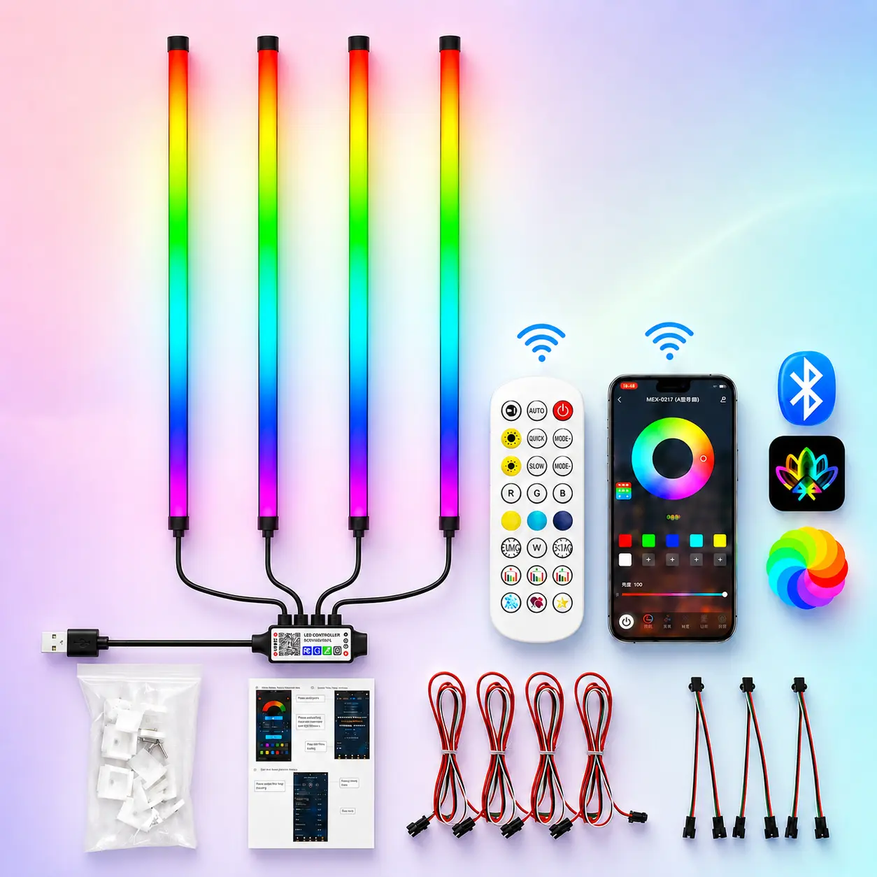 Smart RGB Stair Light Strip Kit, App & Remote Control LED Ambient Lighting, Music Sync Color Changing Light Bars, Waterproof Cuttable LED Strip for Stairs, Cabinets, Room, Bar, Gaming Setup & Home Decor，Halloween Party