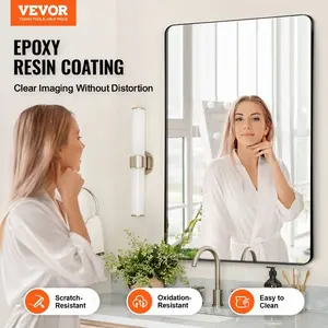 VEVOR Wall Mounted Makeup Mirror, 0.15 Thick, 36x 36 Mirror with Aluminium Alloy Frame Explosion - Proof Film, Scratch - Resistant Mirror with Z - Shaped Bracket, Fit for Bathroom/Bedroom/Living Room