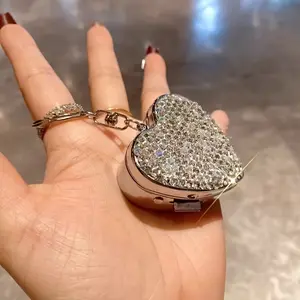 Heart-Shaped Pill Box with Imitation Diamond, Compact Portable Multi-Functional Storage Container, Creative Capsule Organizer with Clip, Ideal for Travel