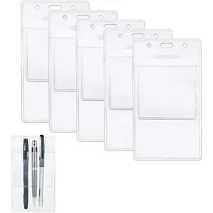 5 Pack Heavy Duty Pocket Protector for Shirts, Lab Coats, Pants - Multi-Purpose Holds Pens, Pointers, Cards and Notes, Top Pre-Slotted for Lanyard with Holes for Nametag - Clear