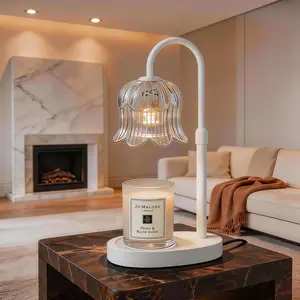Modern metal candle heating light with timer and brightness adjustment, flame-free for safety, flower-shaped decor; suitable for home decoration and relaxation; scented candle heating light, TikTok Shop seasonal celebration events. dimmable