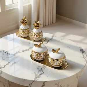 2pcs Creative Luxury Ceramic Fruit Statues, Apple Pineapple Decorative Ornaments, Home Decoration Desktop Display, Gift Props, Modern Home Decoration