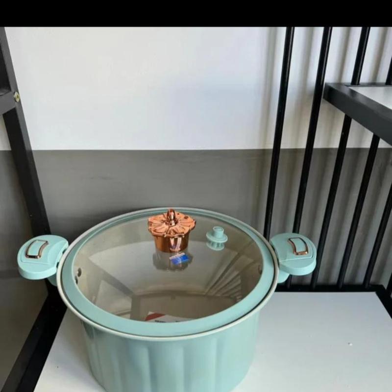 Roma 8L Large Capacity Soup Pot Non-Stick Double Ear Design with Glass Lid Micro Pressure Cookware for Home Use