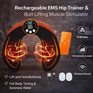 Rechargeable EMS Hip Trainer & Butt Lifting Muscle Stimulator for Men & Women, Portable TENS Massager with Remote & Extra Electrode Pads for Full Body Toning, Soreness Relief, Home Fitness