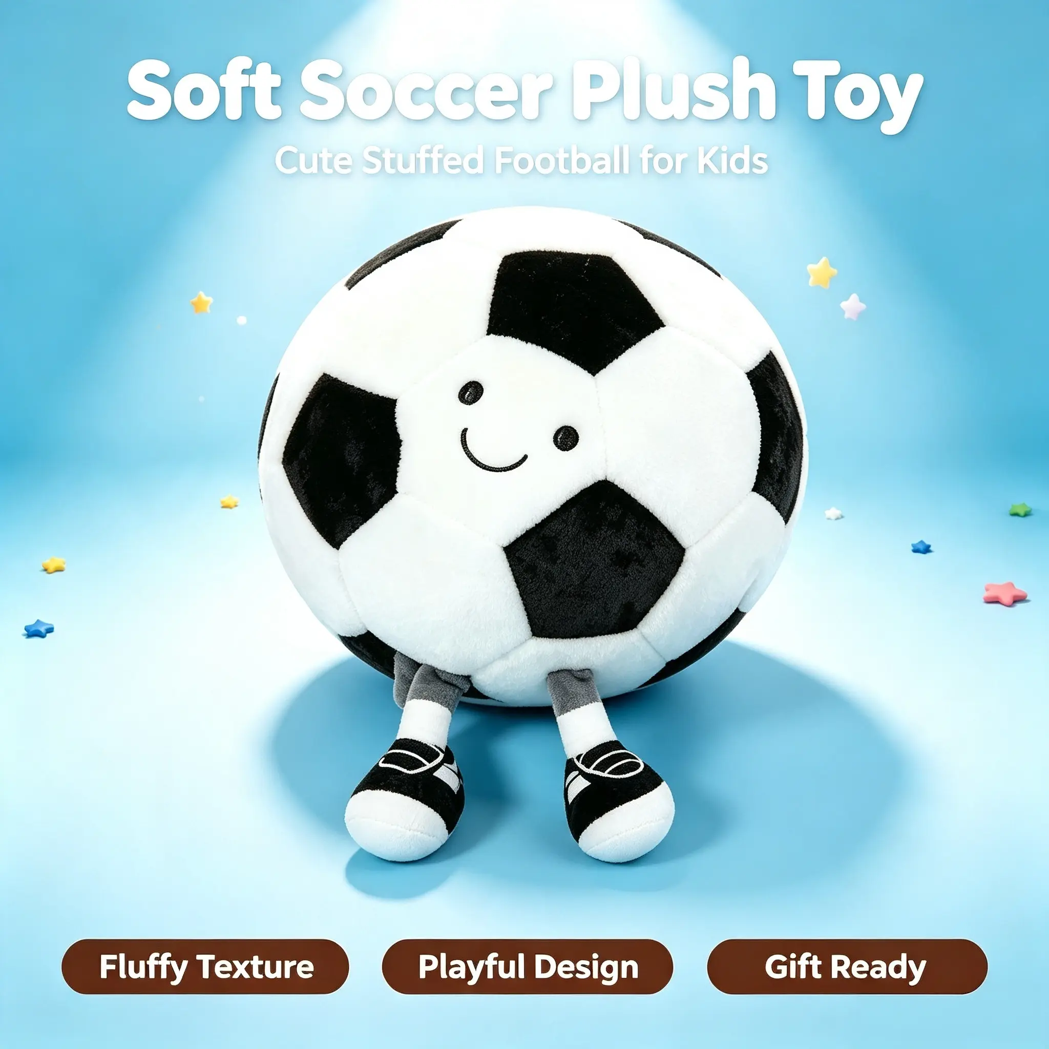 Soccer Plush, Soft Stuffed Soccer Ball Plush with Cute Legs, Spherical Soccer Throw Pillow Decor, Fun Soccer Plush Doll, Ideal Christmas Birthday Holiday Gift for Kids