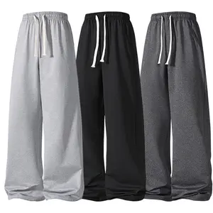Men's Light Gray American Style Straight-Leg Sweatpants, Spring/Summer Thin Loose Jogger Pants with Drawstring, Versatile Casual Sports Trousers Suitable for Everyday Wear