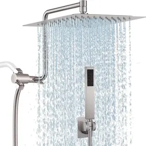 10" Metal Rain Shower Head with Handheld Spray Combo, 3 Settings Shower Diverter, Stainless Steel Handheld Shower Wand, Adjustable Extension Arm, 71 Inches Extra Long Hose - Brushed Nickel