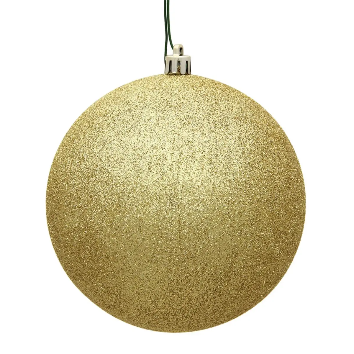 212 MAIN 10 in. Gold Glitter Drilled Cap Round Plastic Christmas Ornament Ball, Festive Home & Party Decor Supply, Christmas Decorations